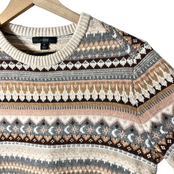 J. Crew Fair Isle Cropped Crewneck Sweater Ivory Deep Blush Medium - Picture 3 of 7